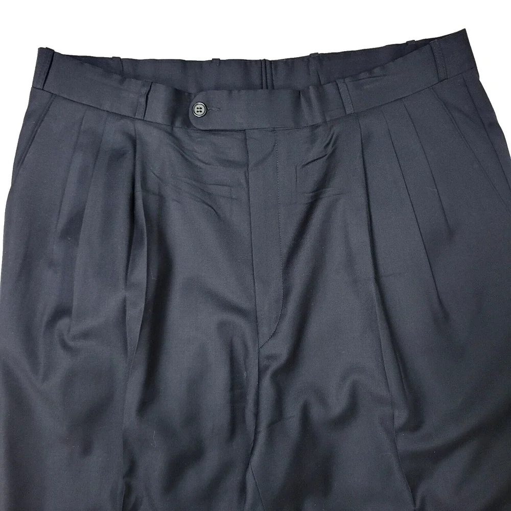 Villa Di Roma 100% Pure Wool Pleated Made In Italy Mens 36 Black Dress Pants‎